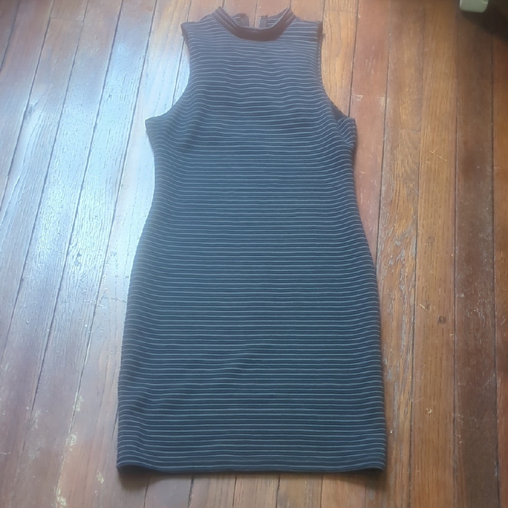 Silence + Noise Black and Gray Striped Mini Dress